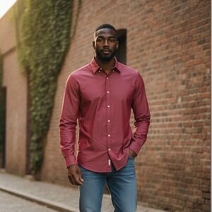 Express 1MX NWT Mens Extra Slim Stretch Dress Shirt Red Long Sleeve XL 17-17.5